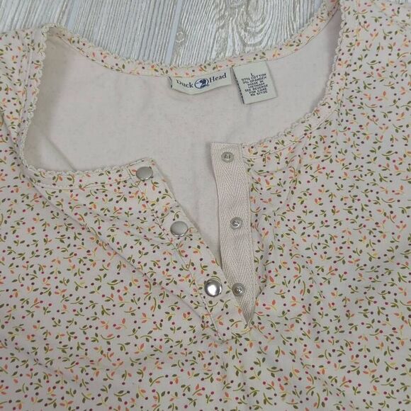 Duck Head Womens Large Popover Sleeveless Top Cream Floral Print Stretch - Picture 6 of 7